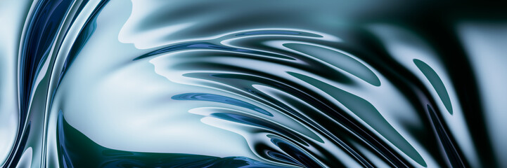 Abstract blue metallic fluid shapes for creative design