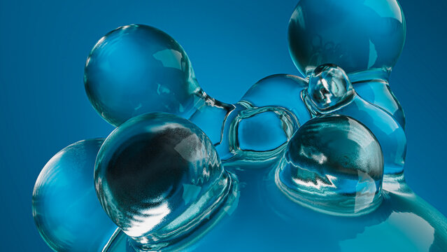 Stunning close-up of interconnected 3D water bubbles