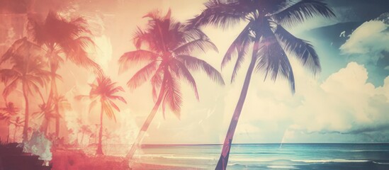 Artistic summer collage with palm trees.