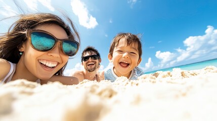 Obraz premium Blissful Family Vacation: Joyful Moments on the Beach