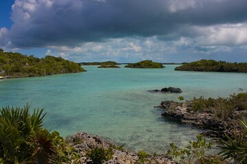 Looking over the shallow, turquoise waters of Chalk Sound in Turks and Caicos