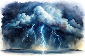 Watercolor painting of thunderstorm