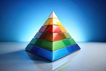 Hierarchy and progress represented by inverted pyramid segments in wide-angle view