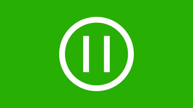 Pause video icon with white circle animation on green screen background.