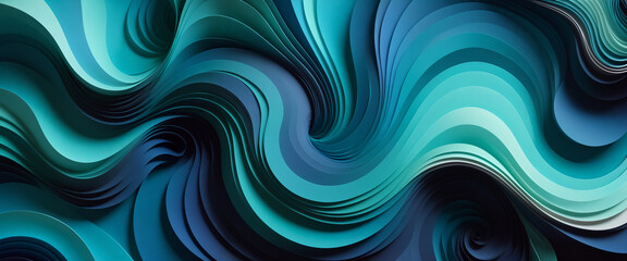 Abstract 3D Gradient Paper Wave Layers in Teal and Blue Tones, Fluid Curves with Ocean-Inspired Design