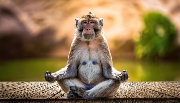 Zen meditation concept with cute calm monkey in lotus position 