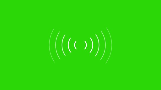Animation of networking radio wave signal technology on green background. Digital radio wave station signal icon concept