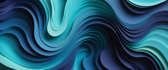 Abstract 3D Gradient Paper Wave Layers in Teal and Blue Tones, Fluid Curves with Ocean-Inspired Design
