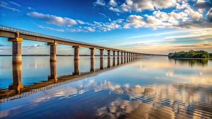 Obraz premium Long bridge over large lake in Palmas Symmetrical