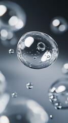 Transparent bubbles suspended in air, macro close-up