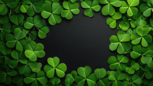 Green clover leaves forming a border around a dark background.
