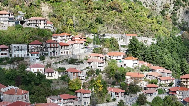 Aerial detail of the beautiful traditional village of Lagadia in Peloponnese, Greece.