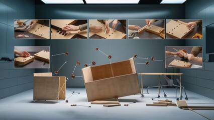 Furniture assembly tools parts screws visual guide instructions assembly process flat-pack furniture DIY step-by-step guide