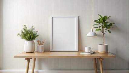 Scandinavian minimalist mockup with modern light background on French style cream wall, Scandinavian, minimalist, mockup, modern