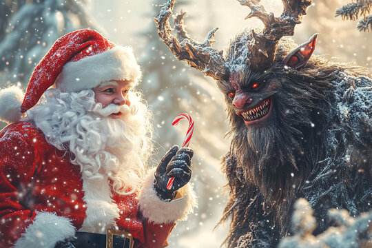 Santa and Krampus in Winter Wonderland