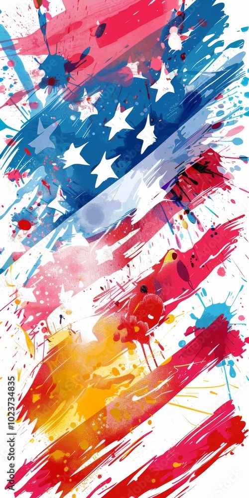 Poster dynamic and colorful abstract representation of the american flag with bold brush strokes and vibran