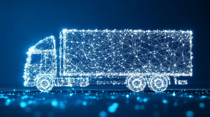 Futuristic Semi-Trailer Truck as a Low Poly Hologram. Digital Transportation and Technology Concept.