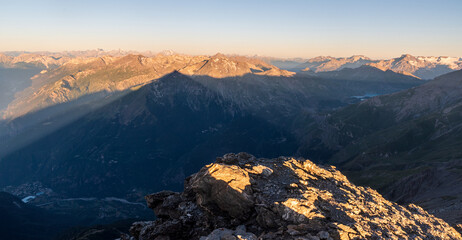 Morning view from Rocciamelone mountain peak in Alpi Fraie mountains in Italy