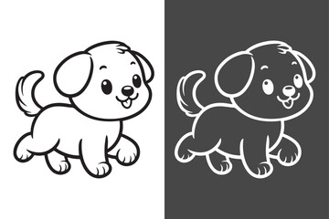 A cute dog vector art illustration typically features a
stylized and simplified representation of a dog, designed using clean lines and shapes, presented with black and white color and background.