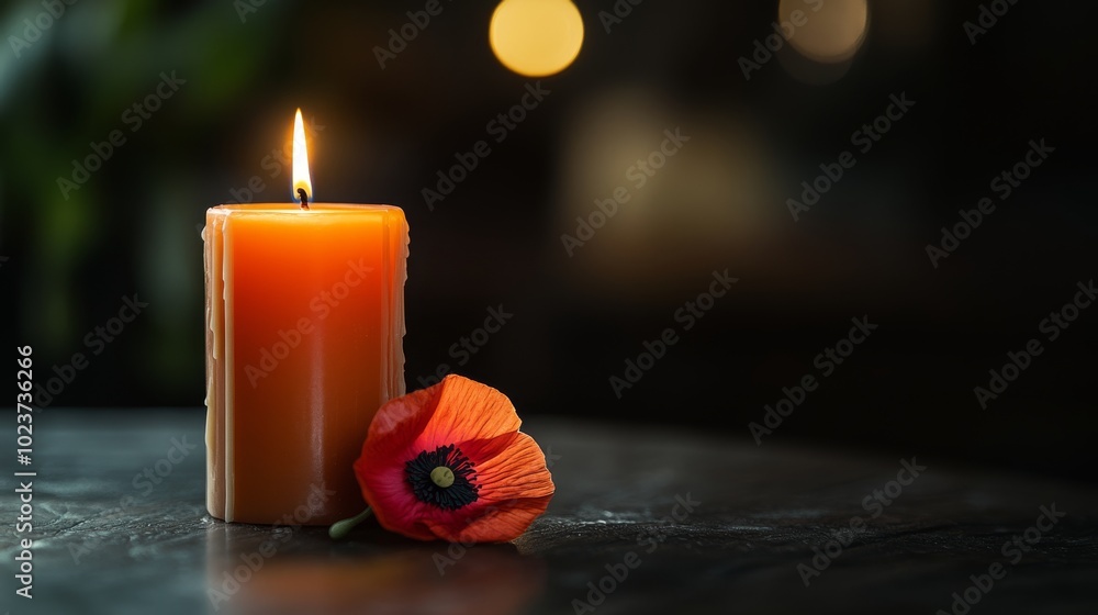 Poster clean and simple design of a remembrance candle with a small poppy.