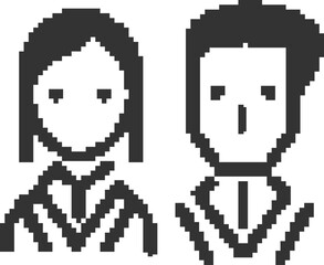 Design of man and woman pixel symbol