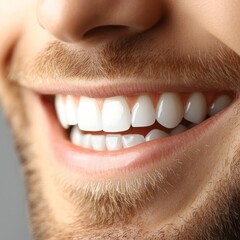 Obraz premium Close-up Portrait of a Man with Perfect. White Teeth Smiling, Dental Care. Hygiene Concept