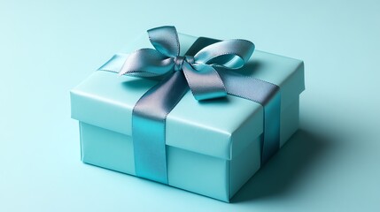 Obraz premium A beautifully wrapped turquoise gift box with a ribbon, perfect for any special occasion or celebration.