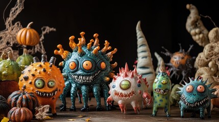 Fototapeta premium Festive Virus Figurines with Halloween Theme