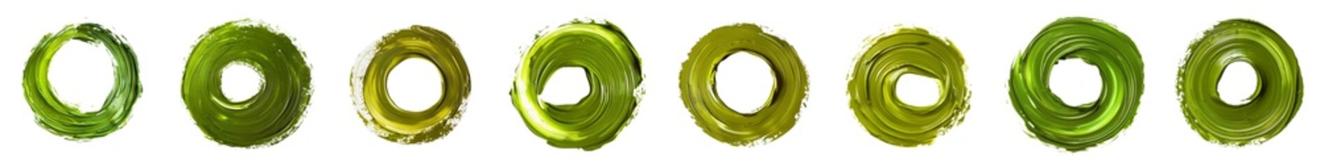 olive circular paint brush stroke, hyperrealistic, highly detailed, isolated on transparent background, generative ai.