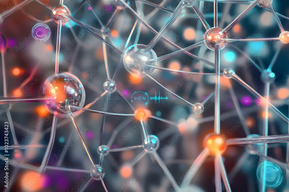 Poster neural network 3d illustration. big data and cybersecurity - 3d
