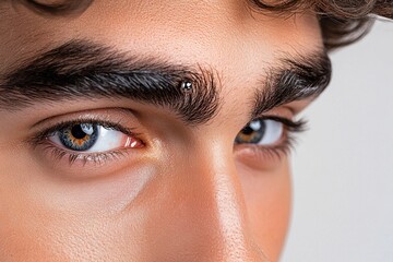 Obraz premium A person with a double eyebrow piercing, featuring sleek bars that emphasize a bold, stylish look