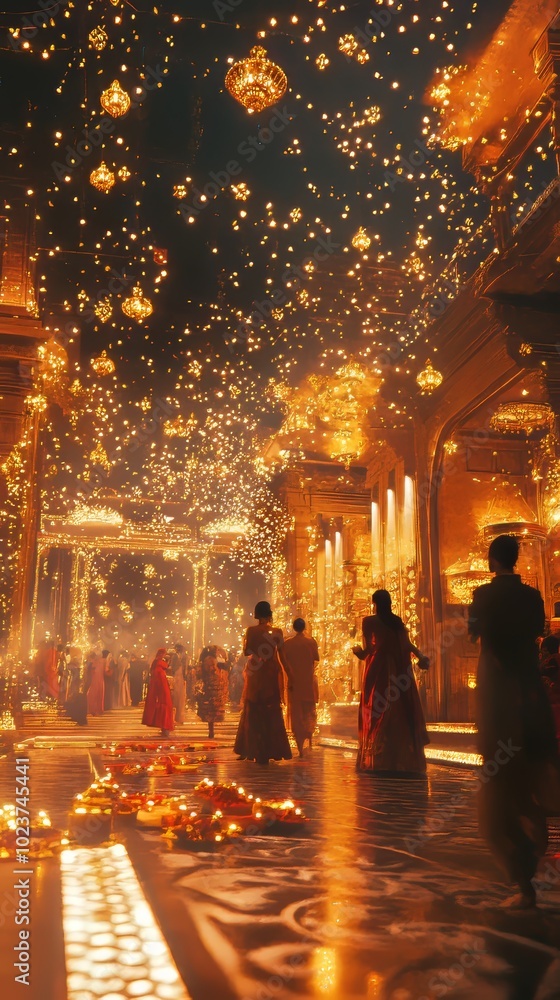 Poster diwali scene featuring a conceptual approach to festivity with dynamic and surreal elements.