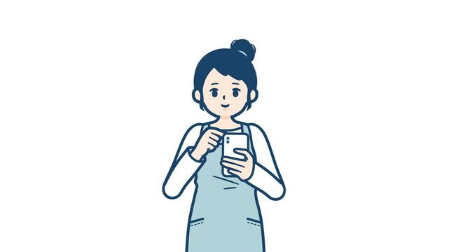 apron woman_smartphone screen tap_with alpha channel