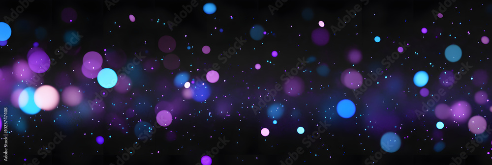Poster blurred blue and violet sparks from neon lights in front of black backgound. 3d rendering