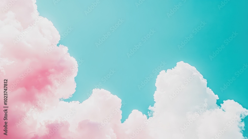 Wall mural cotton candy-colored clouds against a turquoise sky, creating a dreamy and surreal atmosphere. conce