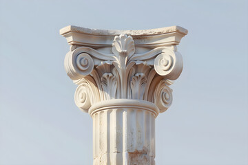 Ionic Architectural Beauty: A Grand, Ancient Marble Column Set against a Clear Sky