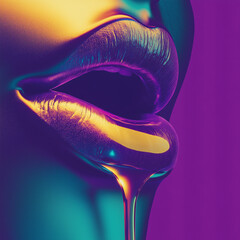 Vibrant neon allure: a fusion of biblical motifs and fetish aesthetics at the twilight hour