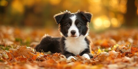 border collie puppy in the fall