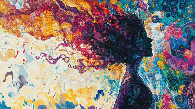 Silhouette of a Woman with Vibrant Flowing Hair Desktop Wallpaper

