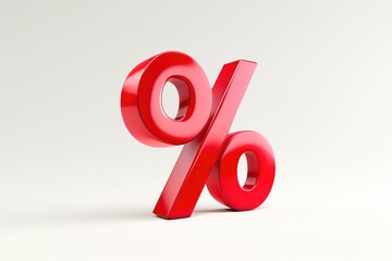 Red 3D Percent Icon on Bright Background