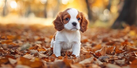 cavalier king charles puppy in the fall 