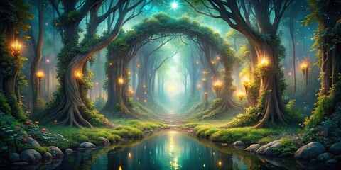 Fototapeta premium mesmerizing enchanted forest scene with mystical ambiance