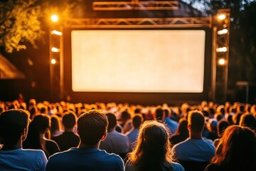 A crowd of people watching an outdoor movie screen at night-gigapixel-hq-scale-6_00x