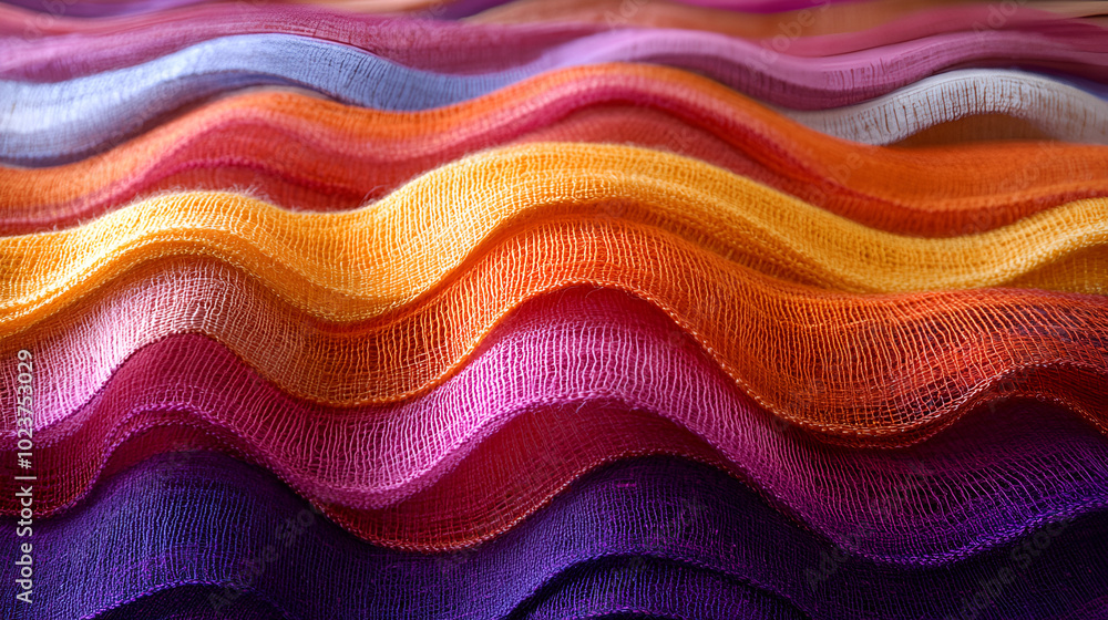 Poster colorful fabric waves creating a vibrant display of textures in soft hues and gradients at a textile