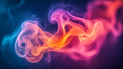 Obraz premium Colorful abstract smoke swirls blend in vibrant shades of pink, orange, and blue against a dark background