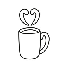 Simple hand drawn coffee cup or tea with steam. Kitchen utensils doodle illustration