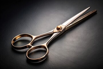 Metallic barber scissors on dark background