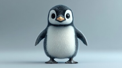 Naklejka premium A cute penguin with a black and white coat stands on its hind legs