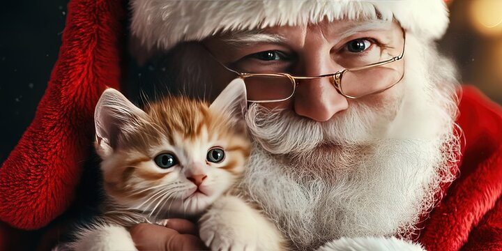 Santa Claus holding kitten