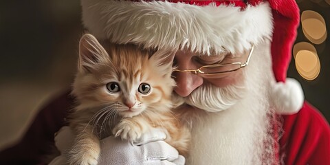 Santa Claus holding kitten